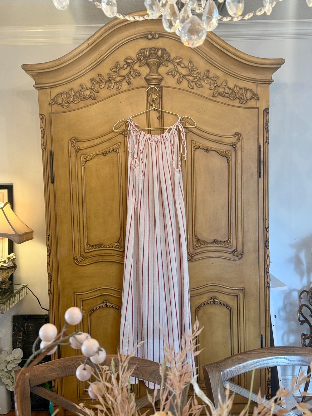 H&M White Sleeveless Striped Dress with Red Stripes